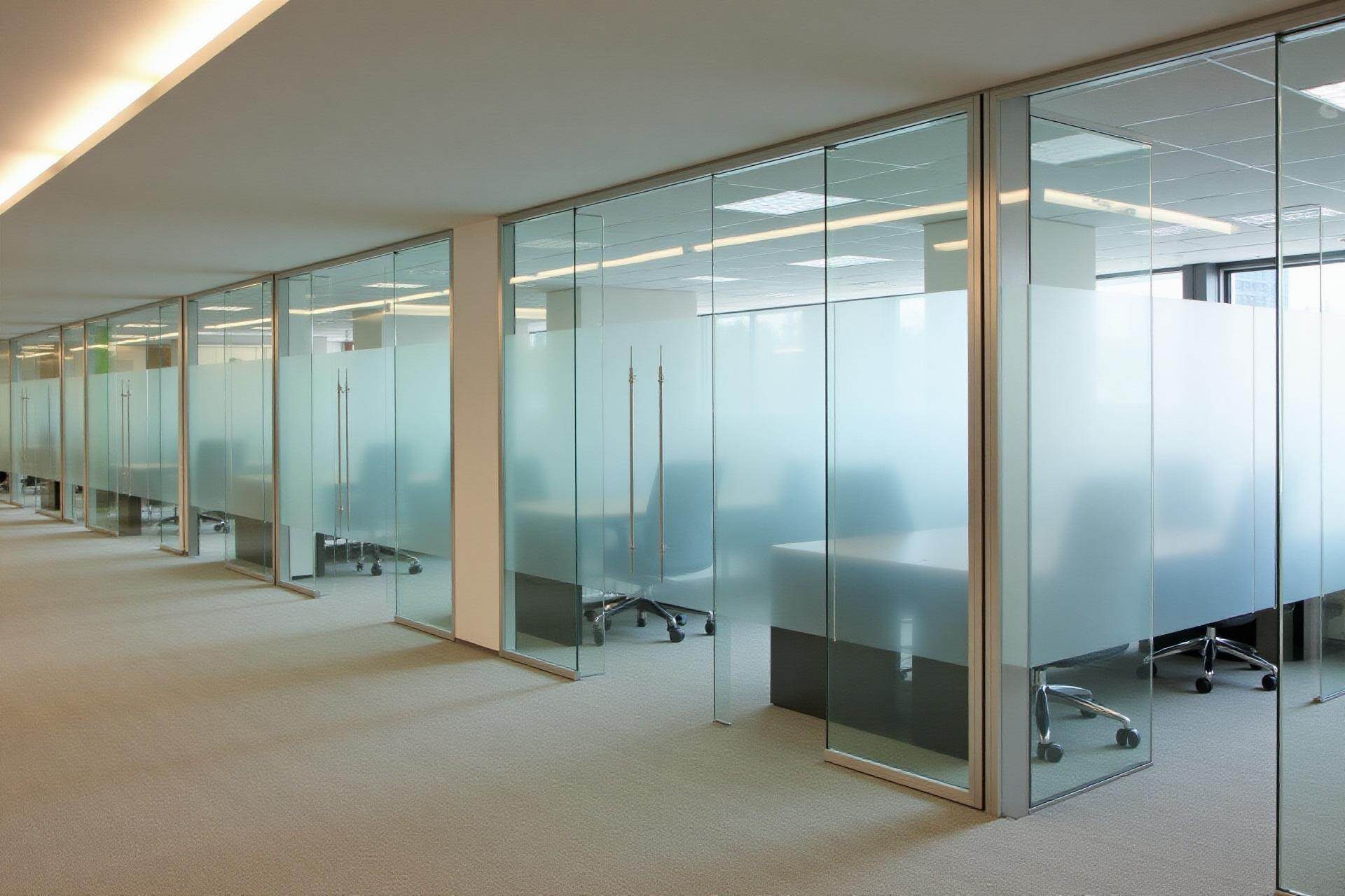 Office fit-out with frameless glass partitions